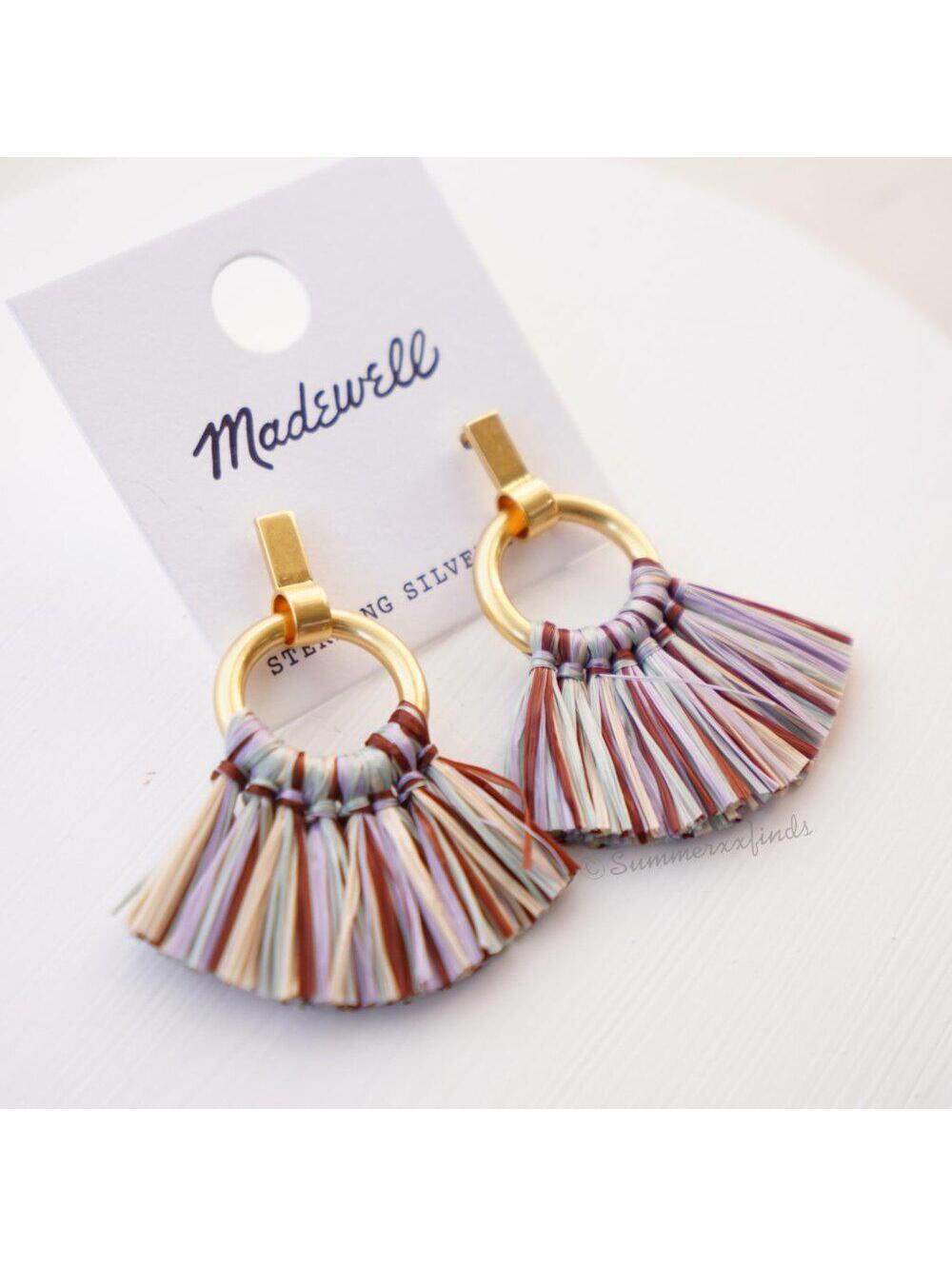 Madewell Raffia Tassel Hoop Earrings Multi Color